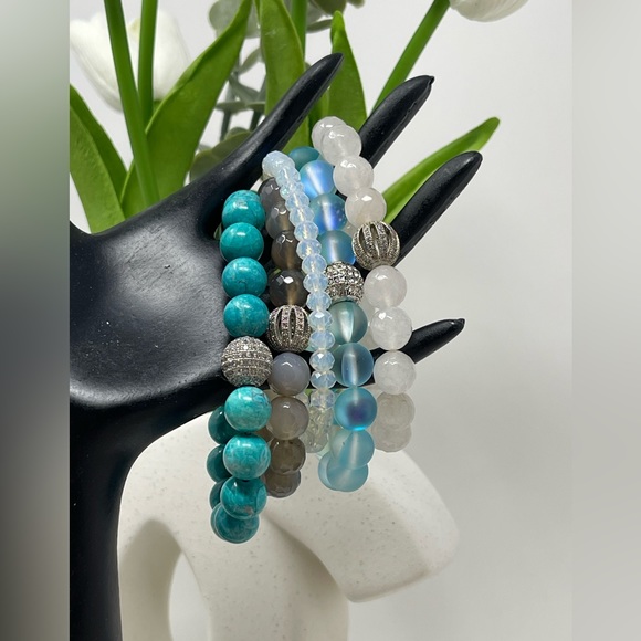 Stretch Beaded Bracelet Stack - turquoise - Picture 4 of 5